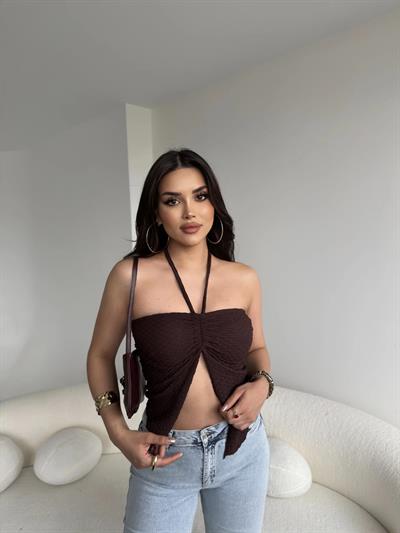 Gofre Straplez Büzgülü Crop