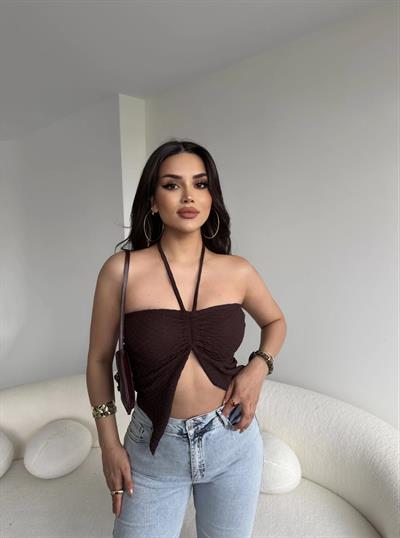 Gofre Straplez Büzgülü Crop