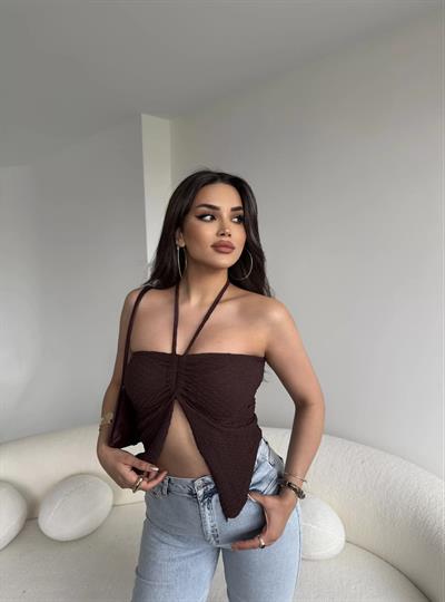 Gofre Straplez Büzgülü Crop