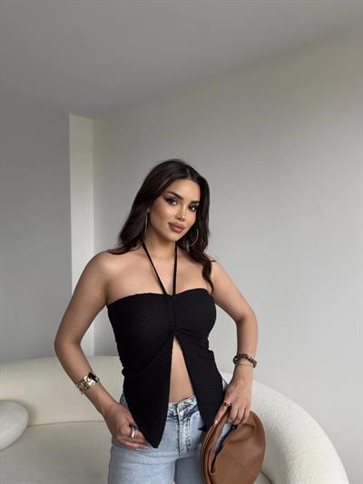 Gofre Straplez Büzgülü Crop