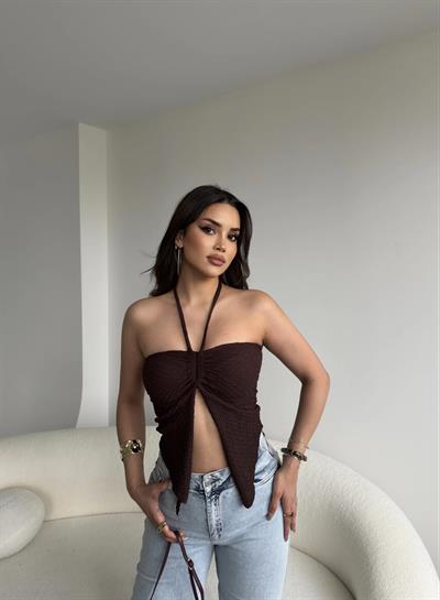 Gofre Straplez Büzgülü Crop