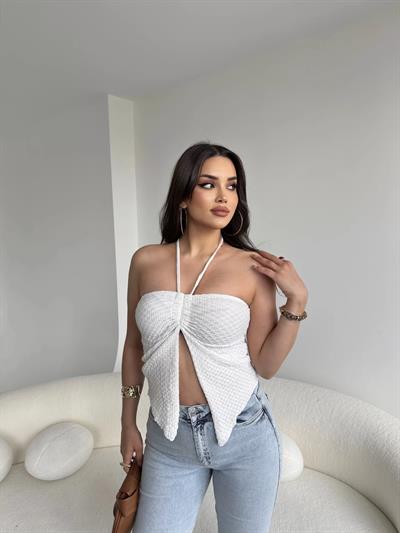 Gofre Straplez Büzgülü Crop