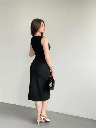 Güneş Düğmeli Sıfır Kol Elbise