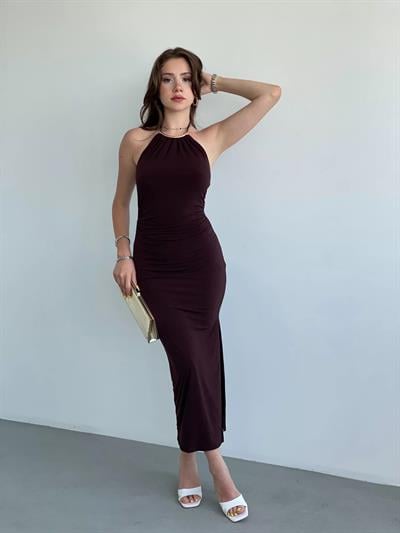 Halter Boyun Aksesuarlı Sandy Elbise