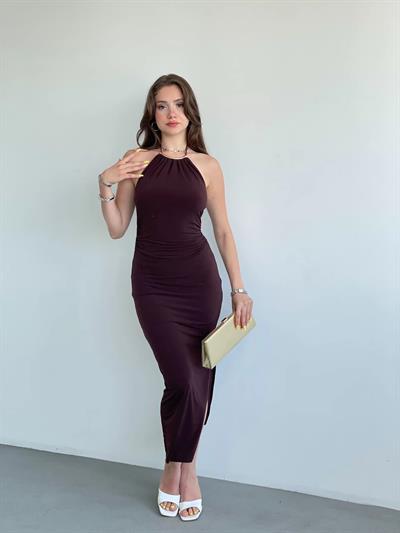 Halter Boyun Aksesuarlı Sandy Elbise