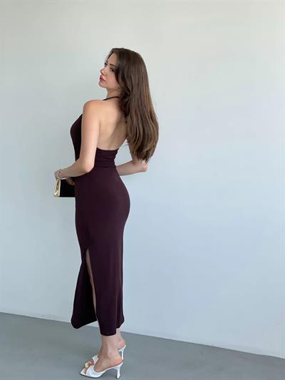 Halter Boyun Aksesuarlı Sandy Elbise