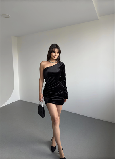 Kadife Tek Omuz Premium Elbise