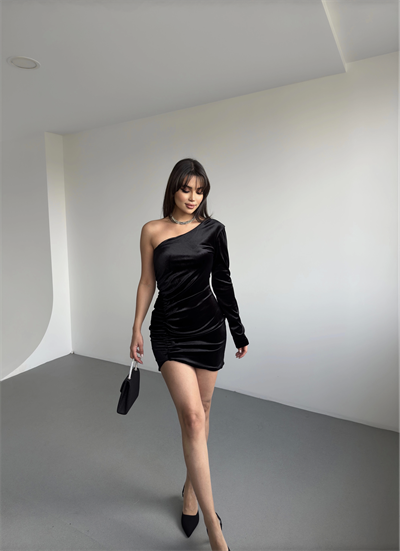 Kadife Tek Omuz Premium Elbise