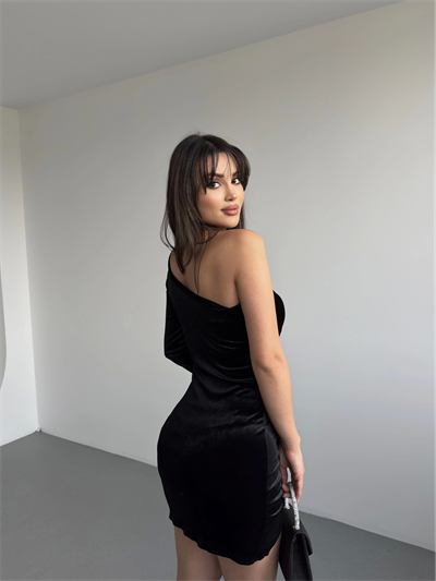 Kadife Tek Omuz Premium Elbise