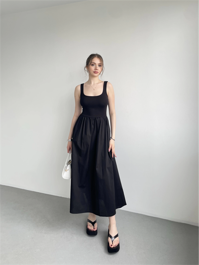 Kalın Askılı Poplin Elbise