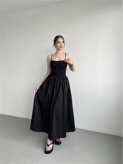 Kalın Askılı Poplin Elbise