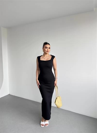 Kare Yaka Fitilli Elbise