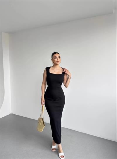 Kare Yaka Fitilli Elbise