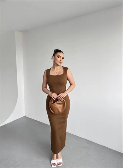 Kare Yaka Fitilli Elbise