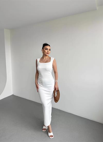 Kare Yaka Fitilli Elbise