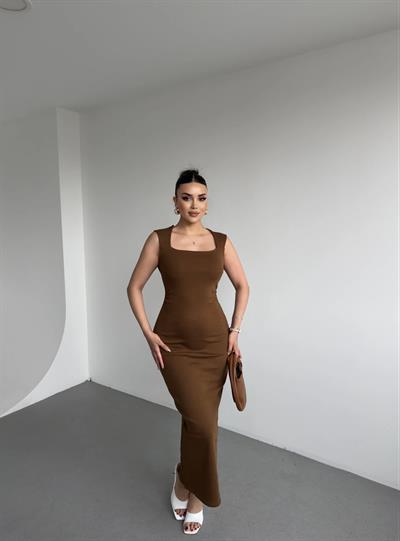 Kare Yaka Fitilli Elbise