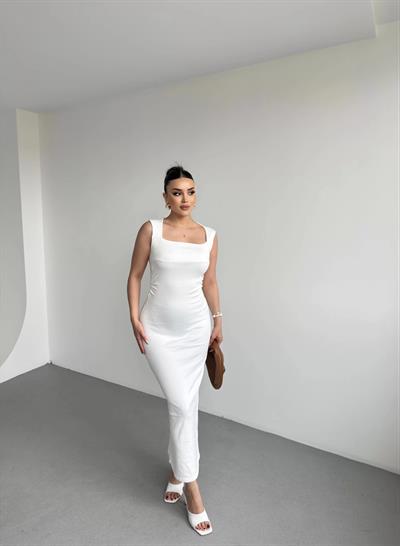 Kare Yaka Fitilli Elbise