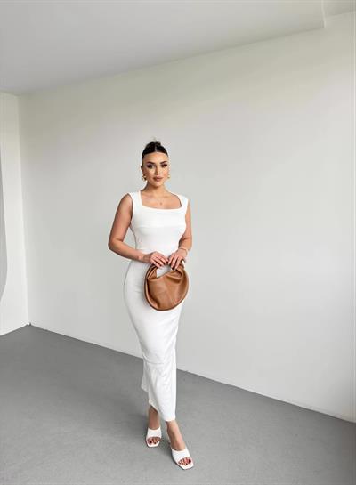 Kare Yaka Fitilli Elbise