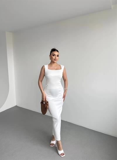 Kare Yaka Fitilli Elbise