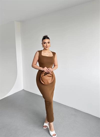 Kare Yaka Fitilli Elbise