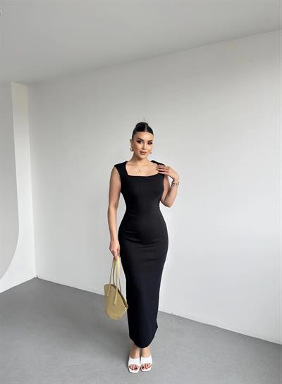 Kare Yaka Fitilli Elbise