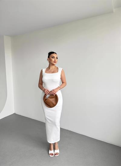 Kare Yaka Fitilli Elbise