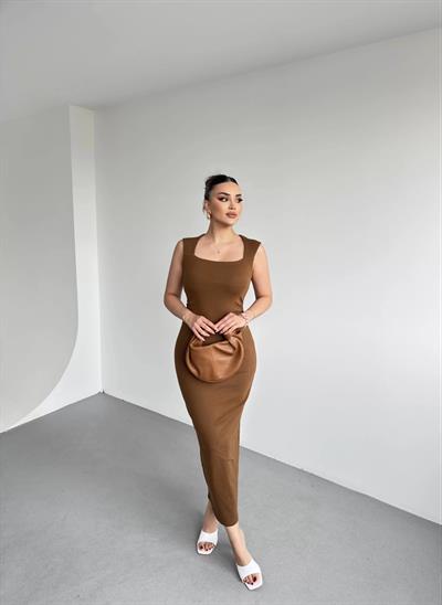 Kare Yaka Fitilli Elbise