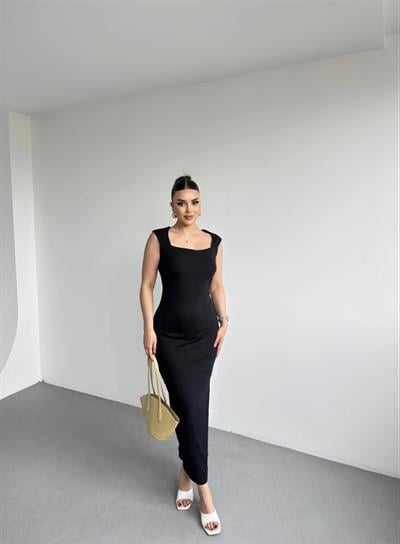 Kare Yaka Fitilli Elbise