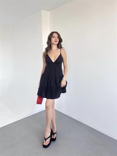 Keten Arkası Bağcıklı Elbise