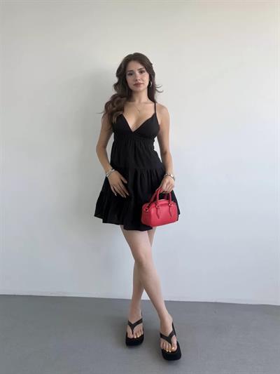 Keten Arkası Bağcıklı Elbise