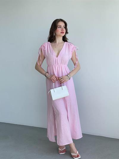 Keten Premium V Yaka Elbise