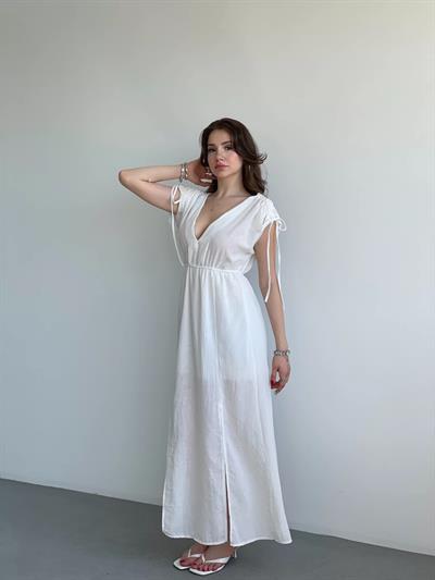 Keten Premium V Yaka Elbise