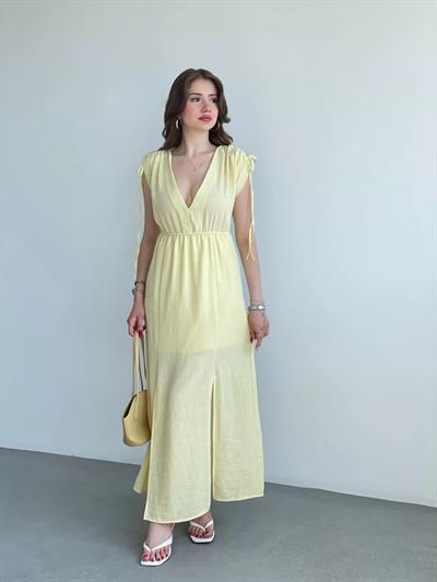 Keten Premium V Yaka Elbise