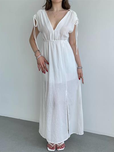 Keten Premium V Yaka Elbise