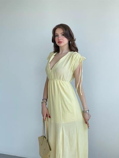 Keten Premium V Yaka Elbise