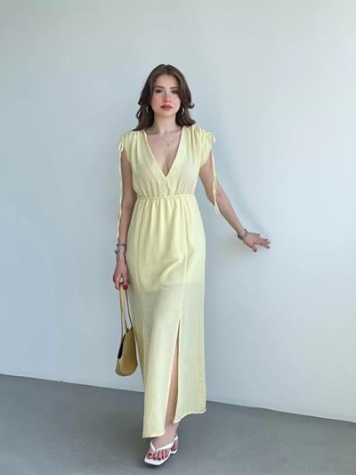 Keten Premium V Yaka Elbise