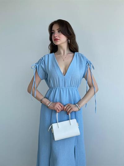 Keten Premium V Yaka Elbise