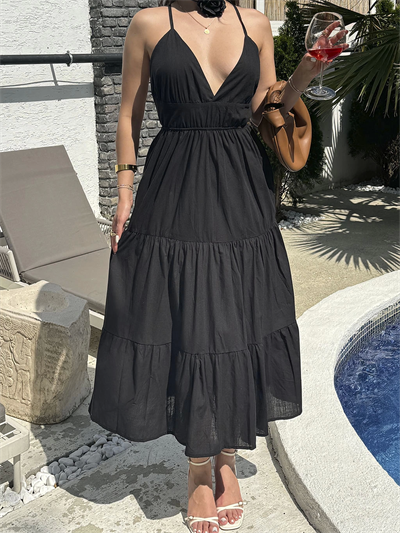 Keten Sırt Detaylı Elbise