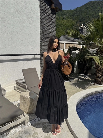 Keten Sırt Detaylı Elbise