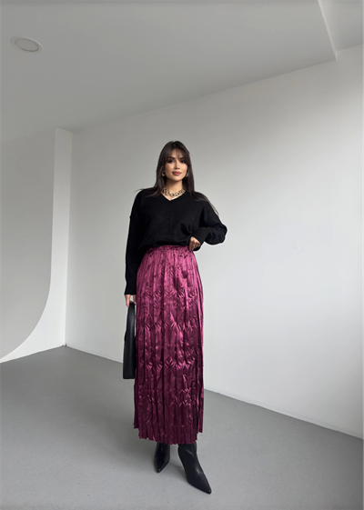 Kırışık Saten Pileli Etek