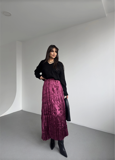 Kırışık Saten Pileli Etek