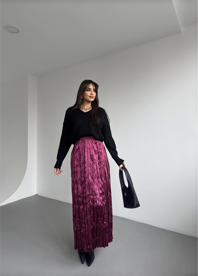 Kırışık Saten Pileli Etek