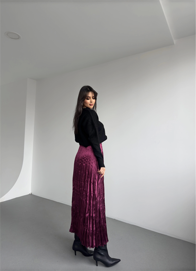 Kırışık Saten Pileli Etek