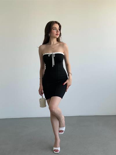 Kontrast Straplez Elbise