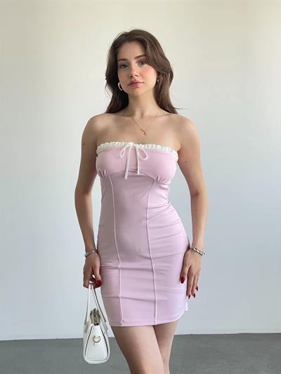 Kontrast Straplez Elbise