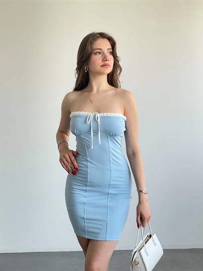 Kontrast Straplez Elbise