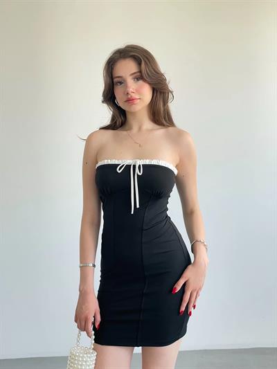 Kontrast Straplez Elbise