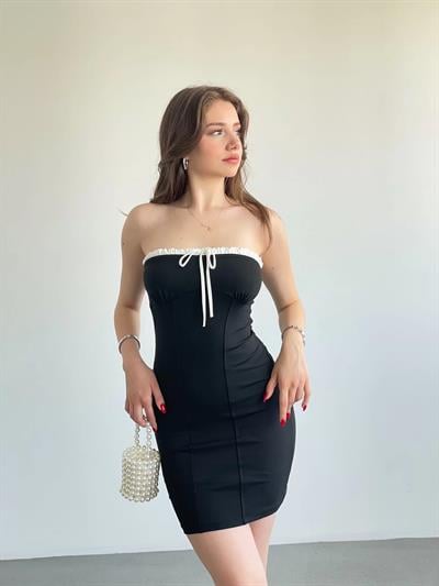 Kontrast Straplez Elbise