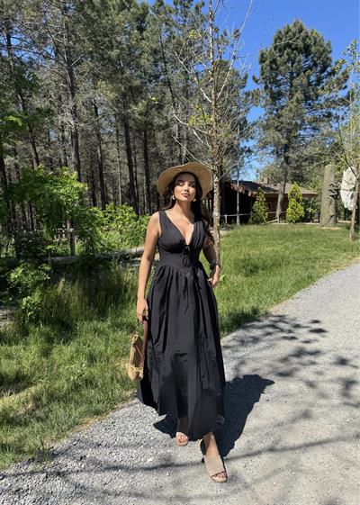 Korse Detay Kurdele Poplin Elbise