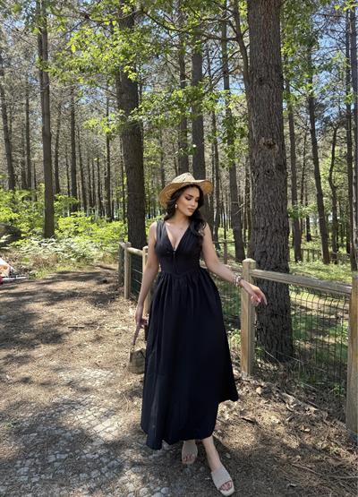 Korse Detay Kurdele Poplin Elbise